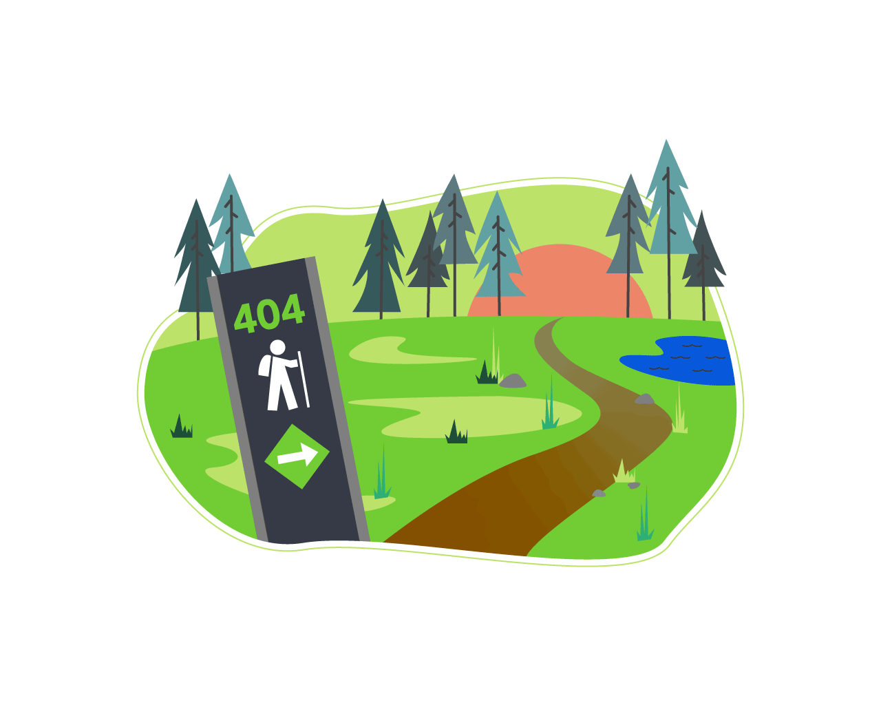 Illustration of a trail with a sign post that reads 
