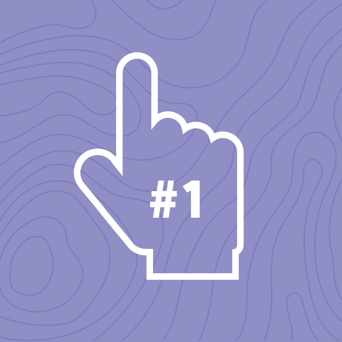 purple graphic with white foam finger outline icon