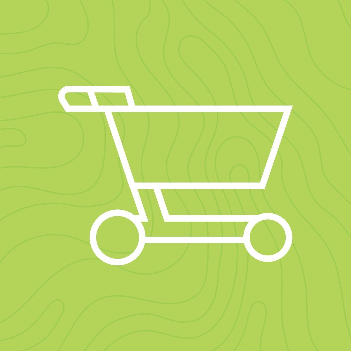 light green graphic with white outline of shopping cart
