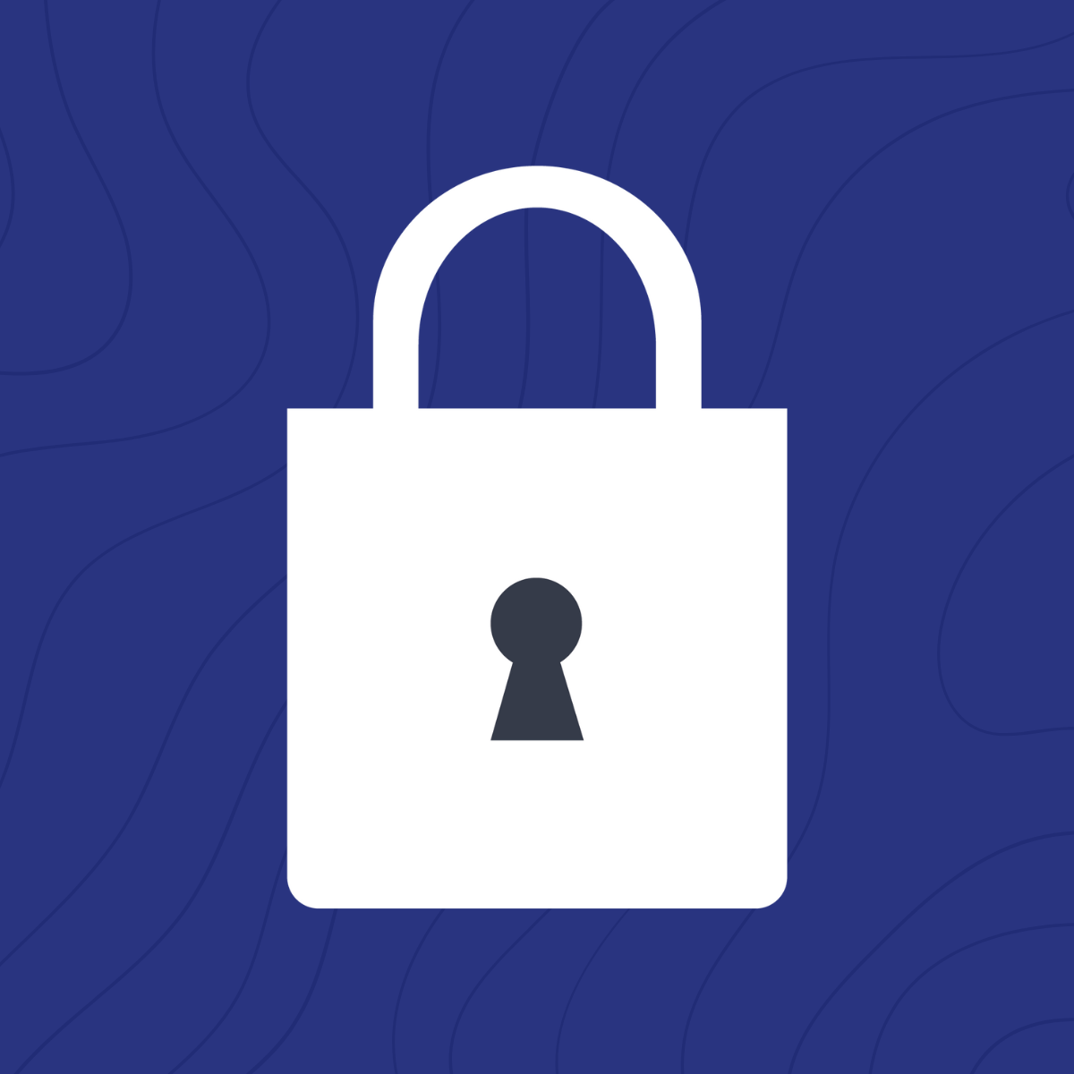 white lock icon on dark blue background