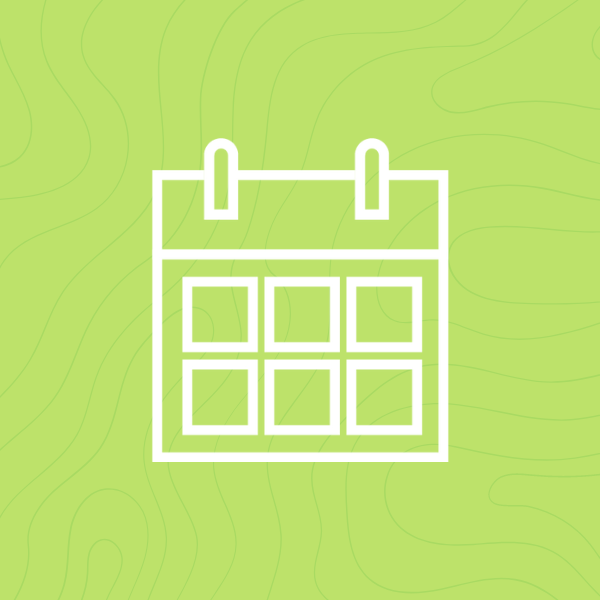 white calendar outline with green background icon