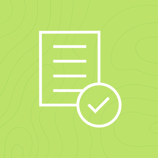 white icon of list with checkmark on light green background
