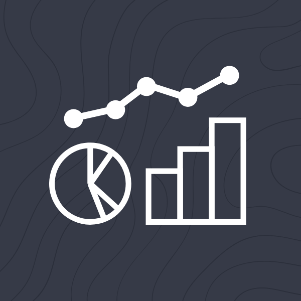 Dark gray background with white graph icons