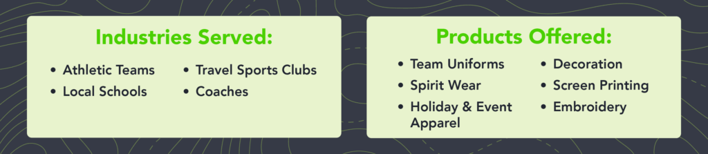 List of industries served and products offered by Hummingbird Apparel