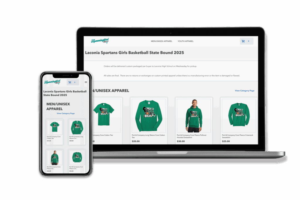 Hummingbird Apparel's online stores for basketball team from OrderMyGear