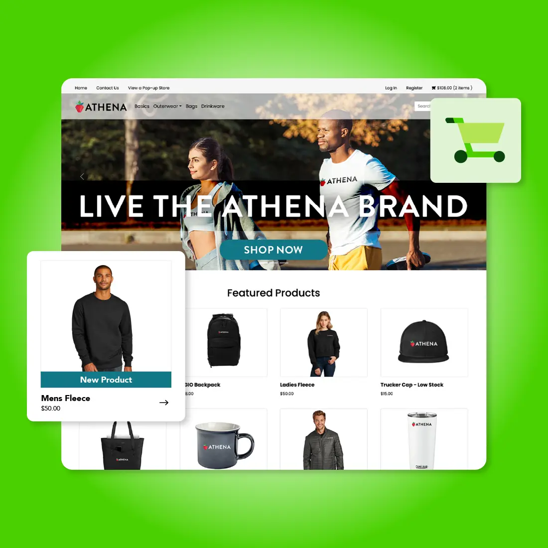 An OMG online company store with company swag and branded merchandise