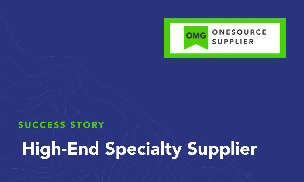 Featured image on blue background for a success story for OrderMyGear's high-end specialty supplier