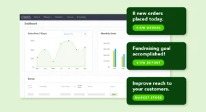 OMG online stores marketing dashboard tools on green background