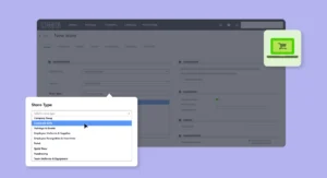 List of OMG online store use cases in drop down on purple background