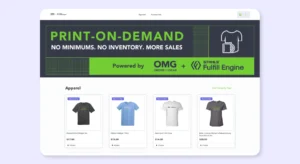 OrderMyGear print-on-demand sample storefront on purple background