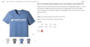 Example of the customer-facing view of an OMG Presentation product page with a non-customer-friendly t-shirt description.