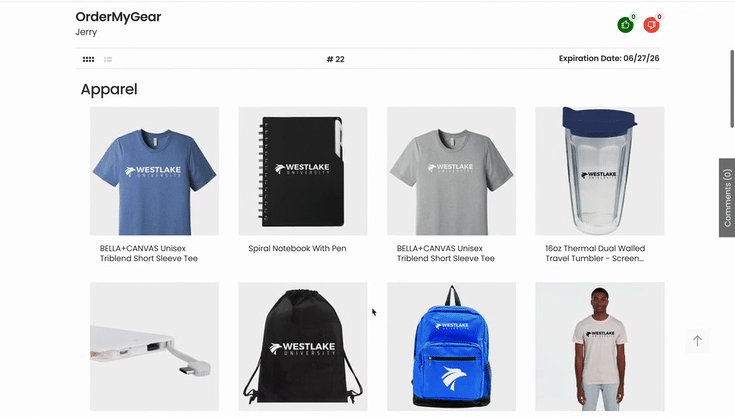 Example of the customer-facing view of an OMG Presentation with no product categories.