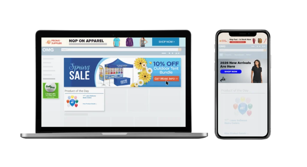 Overview graphic showing examples of digital display ads on desktop and mobile.