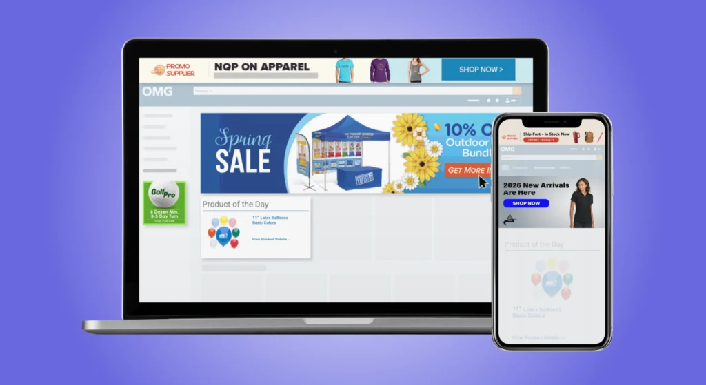 Mockup of responsive digital display ads on a laptop and mobile phone