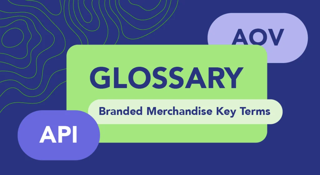 A blog header graphic with a dark blue background featuring abstract green topographic line patterns in the top-left corner. The center contains a large, rounded light-green rectangle with the word 